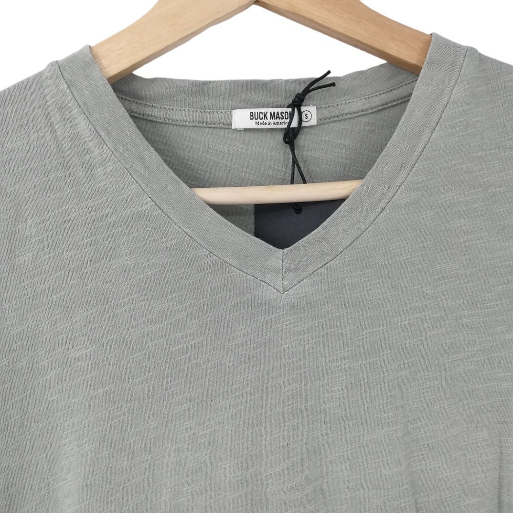 Buck Mason V-neck Slub Curved Hem T-Shirt Size S New NWT Green Short Sleeve - Picture 2 of 11